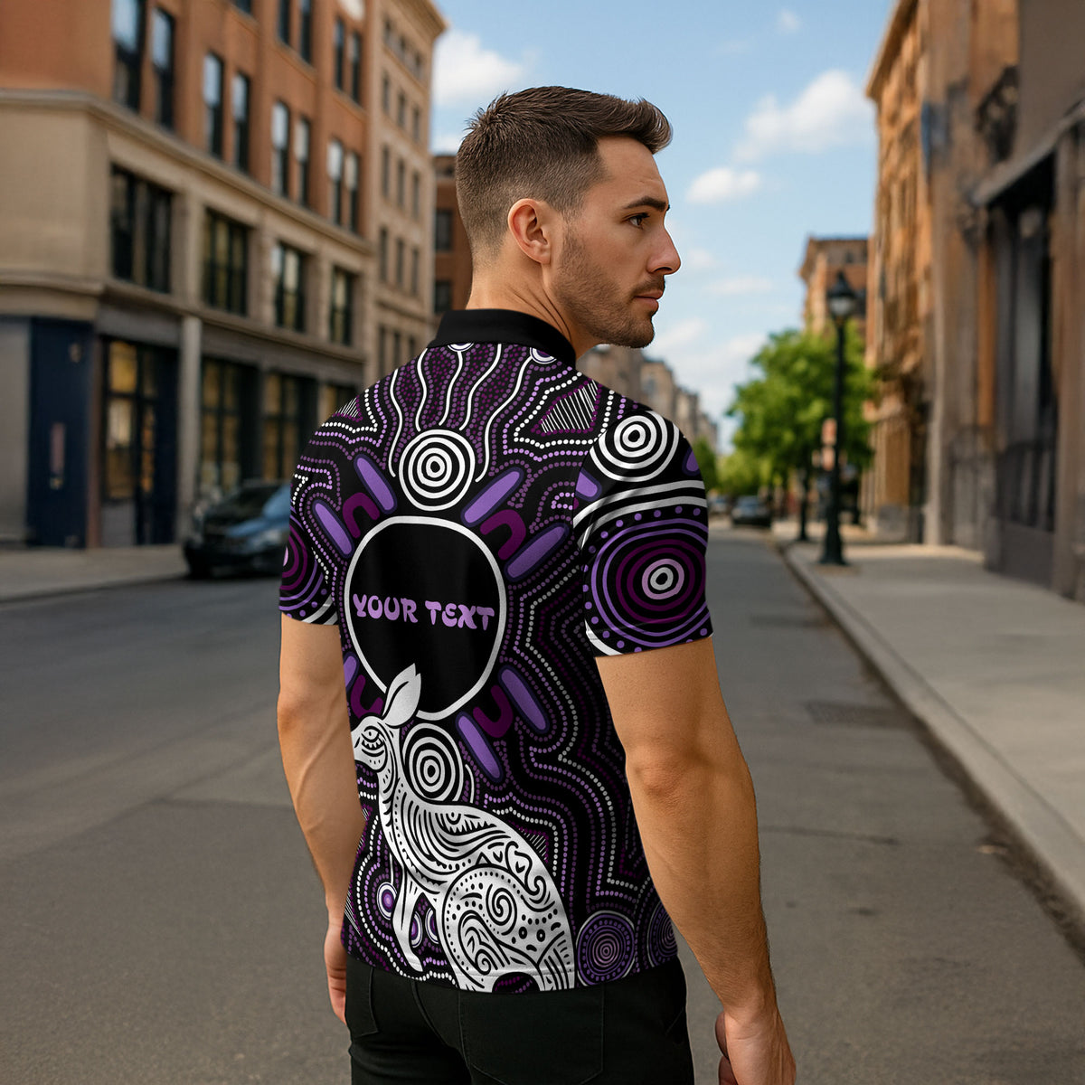 Personalised Aboriginal 50th Birthday Zipper Polo Shirt Kangaroo Indigenous Dot Art Australian Culture