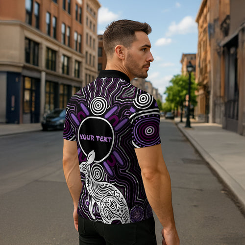 Personalised Aboriginal 50th Birthday Zipper Polo Shirt Kangaroo Indigenous Dot Art Australian Culture