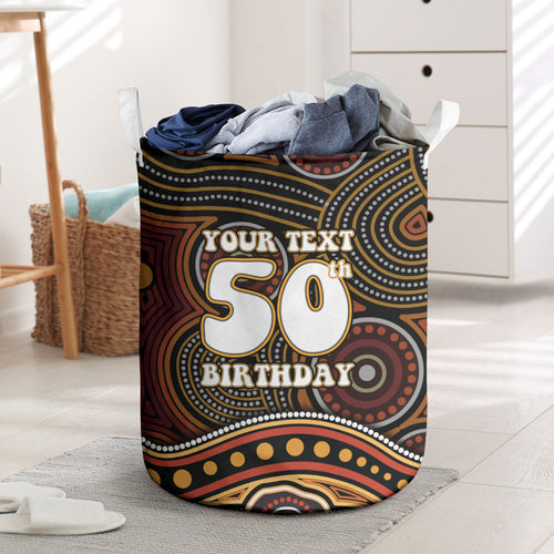 Personalised Aboriginal 50th Birthday Laundry Basket Indigenous Dot Painting Native Australian Celebration