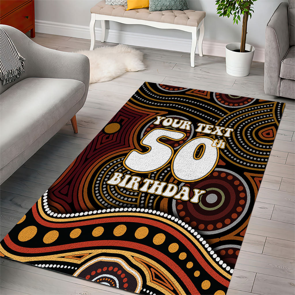 Personalised Aboriginal 50th Birthday Area Rug Indigenous Dot Painting Native Australian Celebration