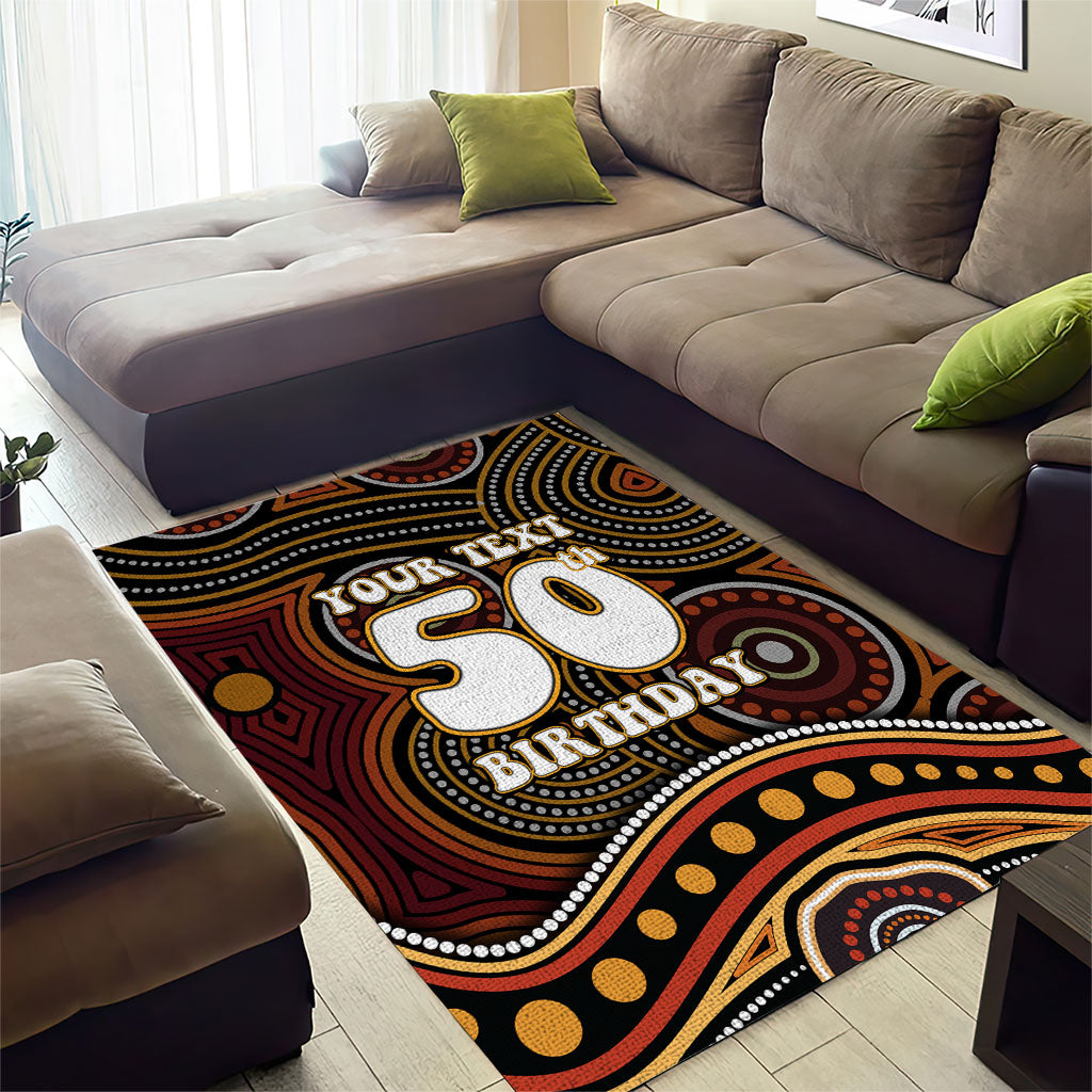Personalised Aboriginal 50th Birthday Area Rug Indigenous Dot Painting Native Australian Celebration