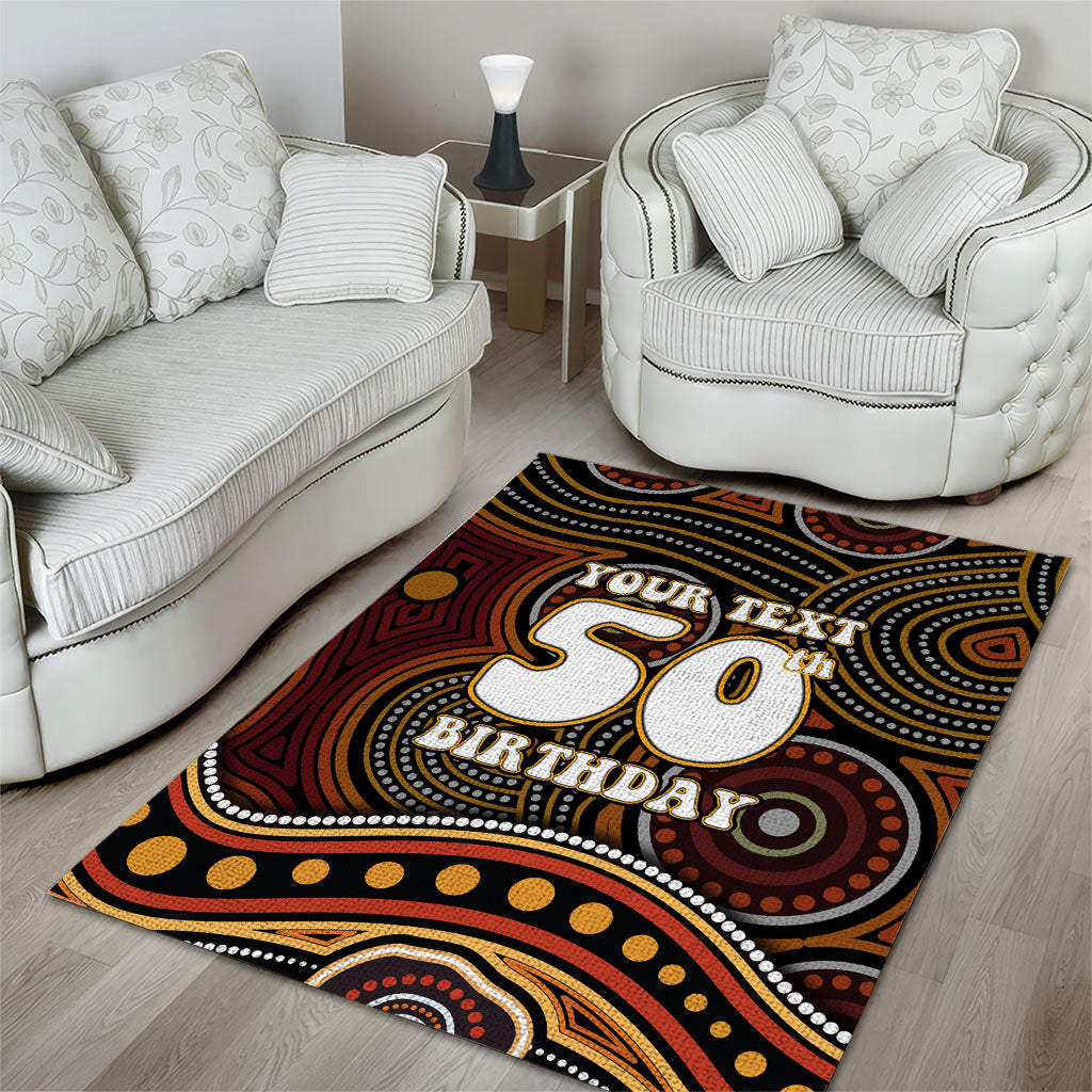 Personalised Aboriginal 50th Birthday Area Rug Indigenous Dot Painting Native Australian Celebration
