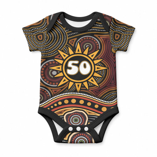 Personalised Aboriginal 50th Birthday Baby Onesie Indigenous Dot Painting Native Australian Celebration