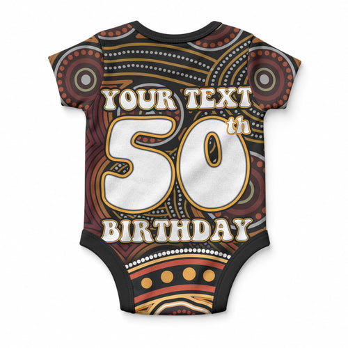 Personalised Aboriginal 50th Birthday Baby Onesie Indigenous Dot Painting Native Australian Celebration