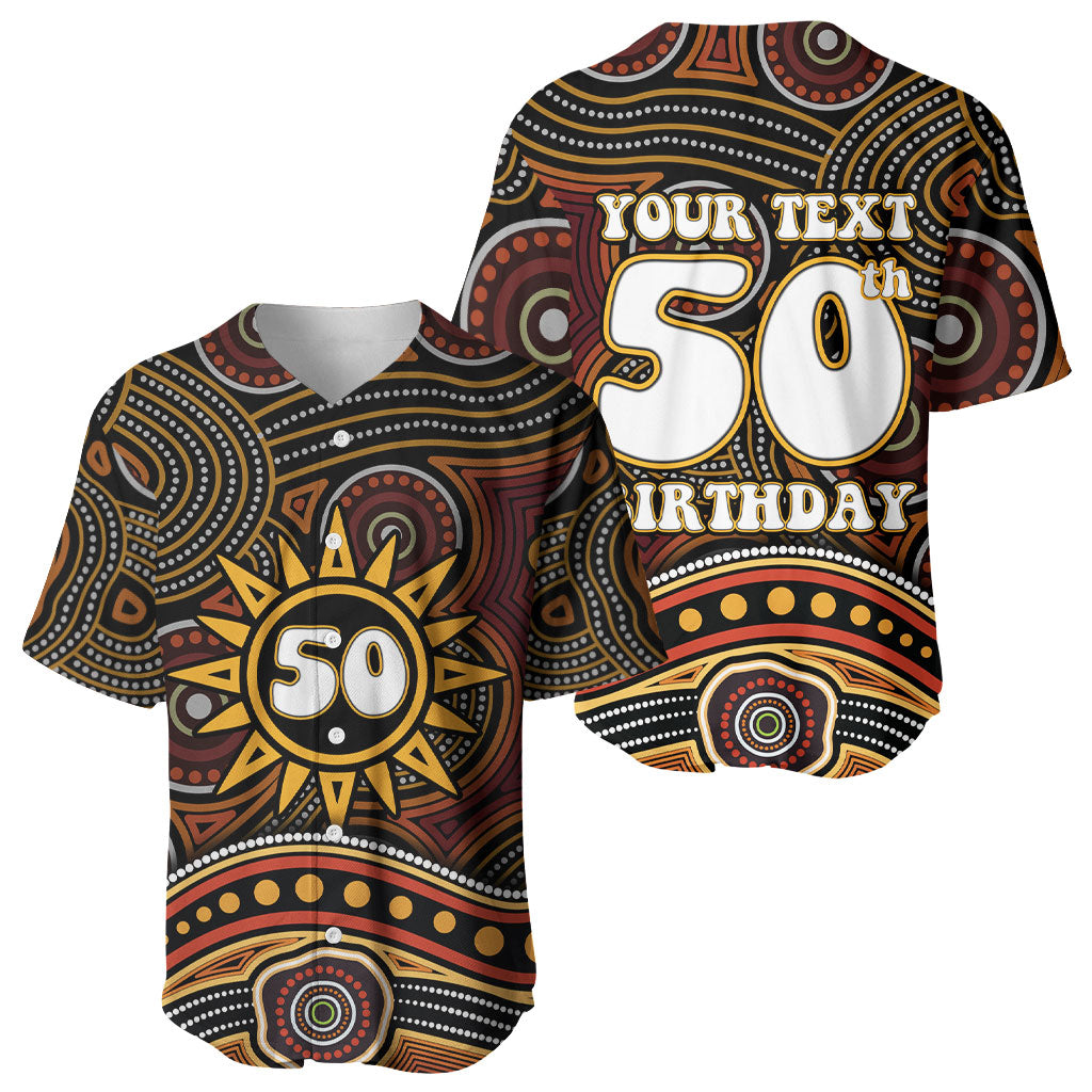 Personalised Aboriginal 50th Birthday Baseball Jersey Indigenous Dot Painting Native Australian Celebration