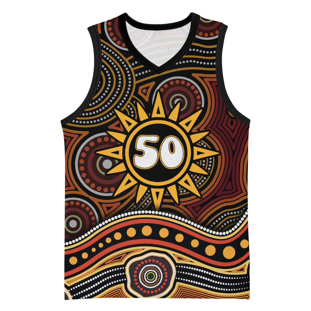 Personalised Aboriginal 50th Birthday Basketball Jersey Indigenous Dot Painting Native Australian Celebration