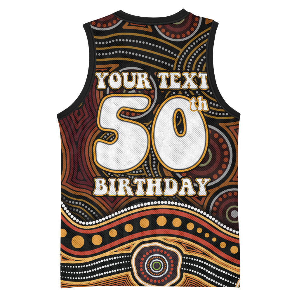 Personalised Aboriginal 50th Birthday Basketball Jersey Indigenous Dot Painting Native Australian Celebration