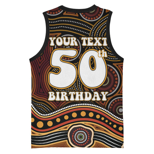 Personalised Aboriginal 50th Birthday Basketball Jersey Indigenous Dot Painting Native Australian Celebration