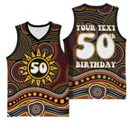 Personalised Aboriginal 50th Birthday Basketball Jersey Indigenous Dot Painting Native Australian Celebration