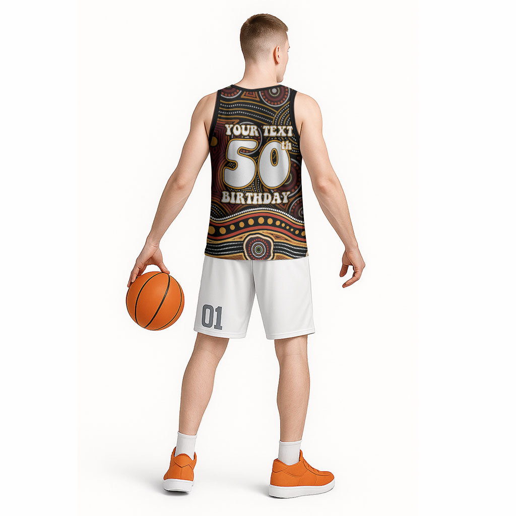 Personalised Aboriginal 50th Birthday Basketball Jersey Indigenous Dot Painting Native Australian Celebration