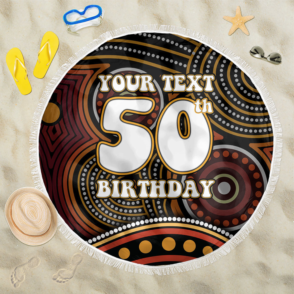 Personalised Aboriginal 50th Birthday Beach Blanket Indigenous Dot Painting Native Australian Celebration