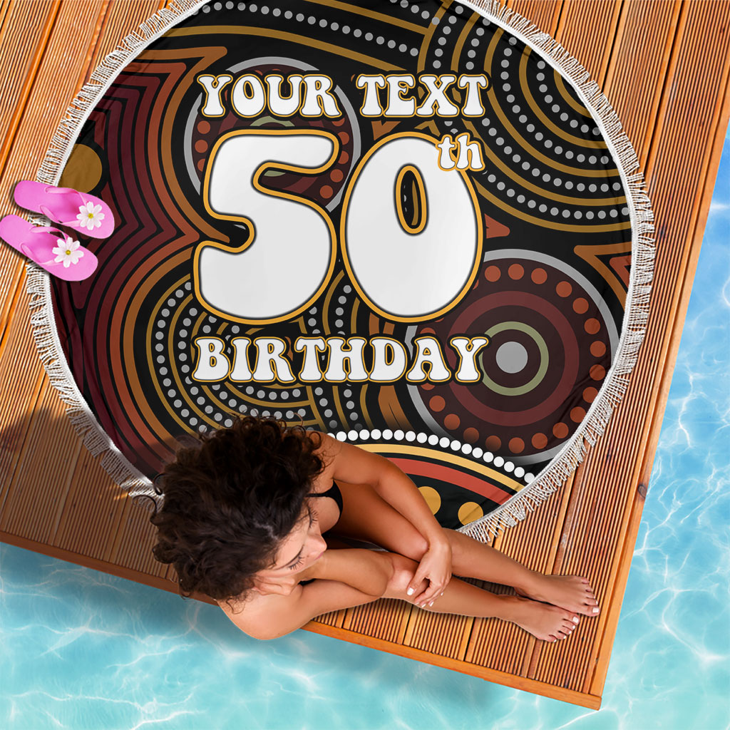 Personalised Aboriginal 50th Birthday Beach Blanket Indigenous Dot Painting Native Australian Celebration