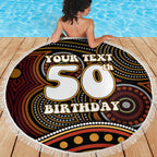 Personalised Aboriginal 50th Birthday Beach Blanket Indigenous Dot Painting Native Australian Celebration