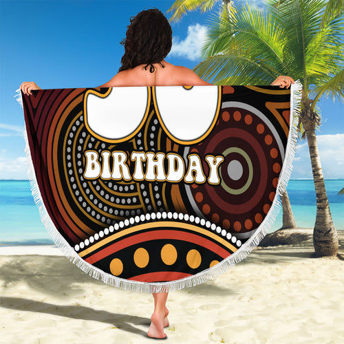 Personalised Aboriginal 50th Birthday Beach Blanket Indigenous Dot Painting Native Australian Celebration