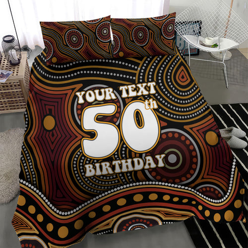 Personalised Aboriginal 50th Birthday Bedding Set Indigenous Dot Painting Native Australian Celebration