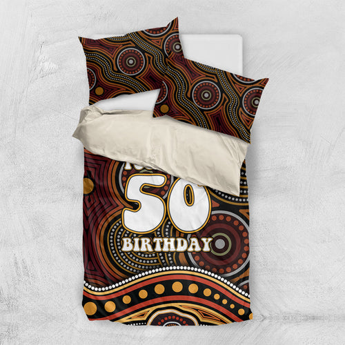 Personalised Aboriginal 50th Birthday Bedding Set Indigenous Dot Painting Native Australian Celebration