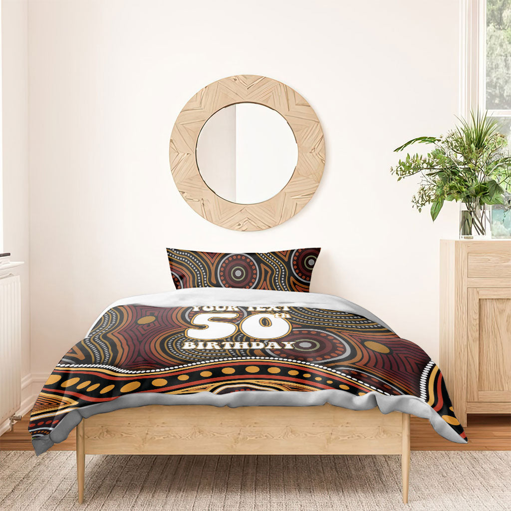Personalised Aboriginal 50th Birthday Bedding Set Indigenous Dot Painting Native Australian Celebration