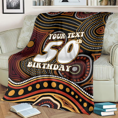 Personalised Aboriginal 50th Birthday Blanket Indigenous Dot Painting Native Australian Celebration