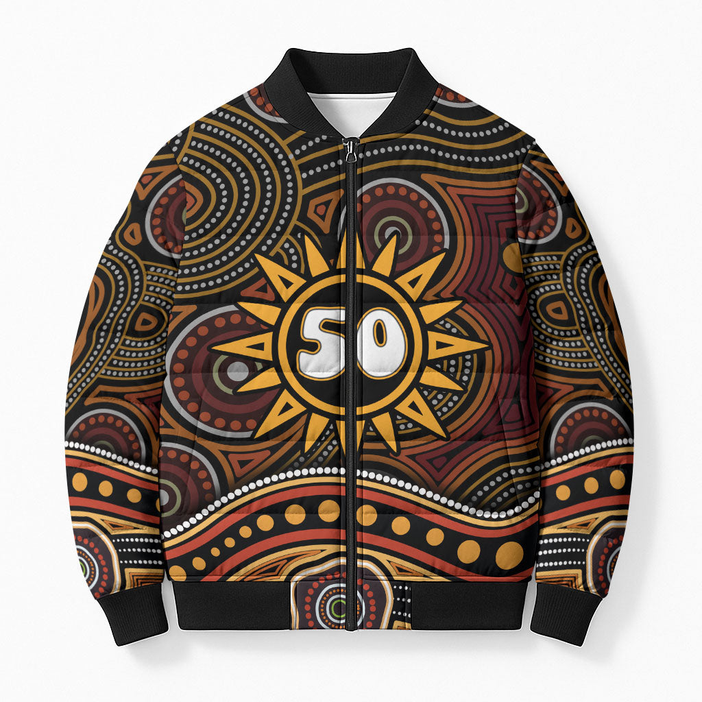 Personalised Aboriginal 50th Birthday Bomber Puffer Jacket Indigenous Dot Painting Native Australian Celebration