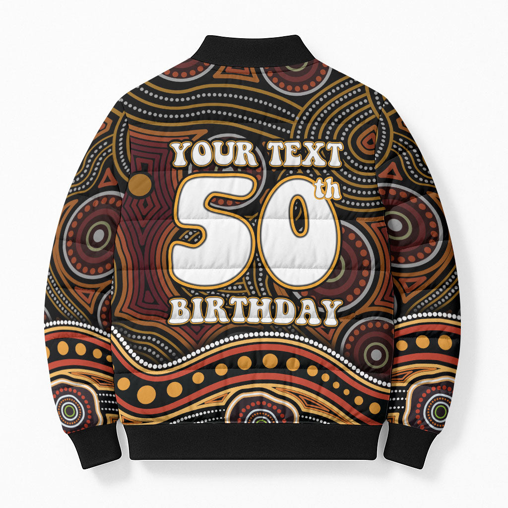 Personalised Aboriginal 50th Birthday Bomber Puffer Jacket Indigenous Dot Painting Native Australian Celebration