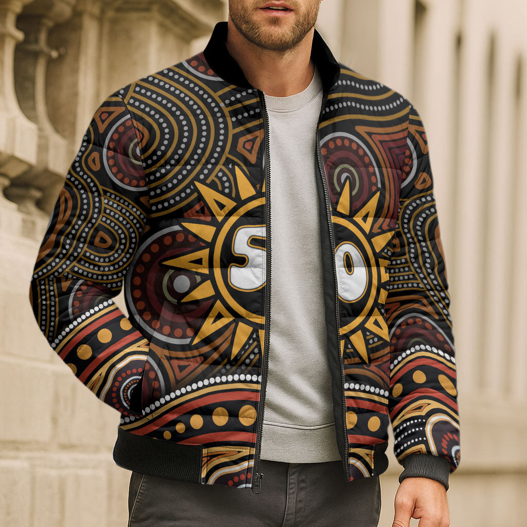Personalised Aboriginal 50th Birthday Bomber Puffer Jacket Indigenous Dot Painting Native Australian Celebration