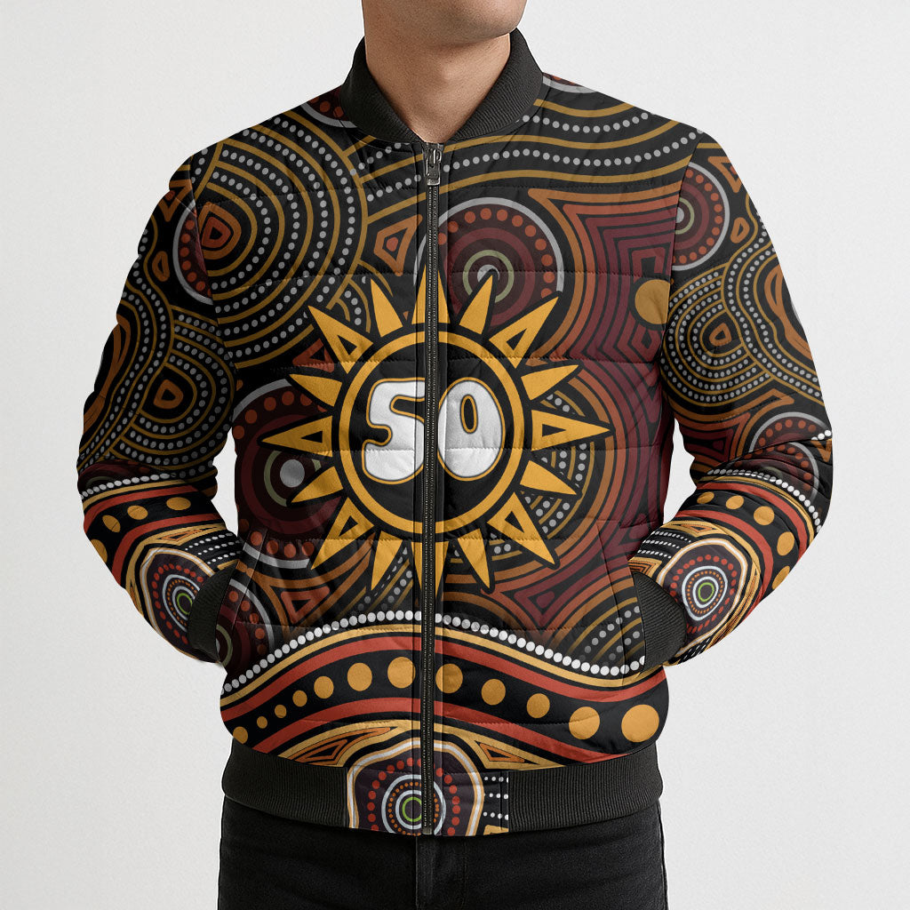 Personalised Aboriginal 50th Birthday Bomber Puffer Jacket Indigenous Dot Painting Native Australian Celebration