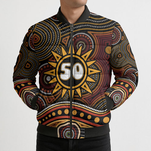 Personalised Aboriginal 50th Birthday Bomber Puffer Jacket Indigenous Dot Painting Native Australian Celebration