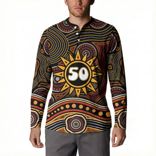 Personalised Aboriginal 50th Birthday Button Sweatshirt Indigenous Dot Painting Native Australian Celebration