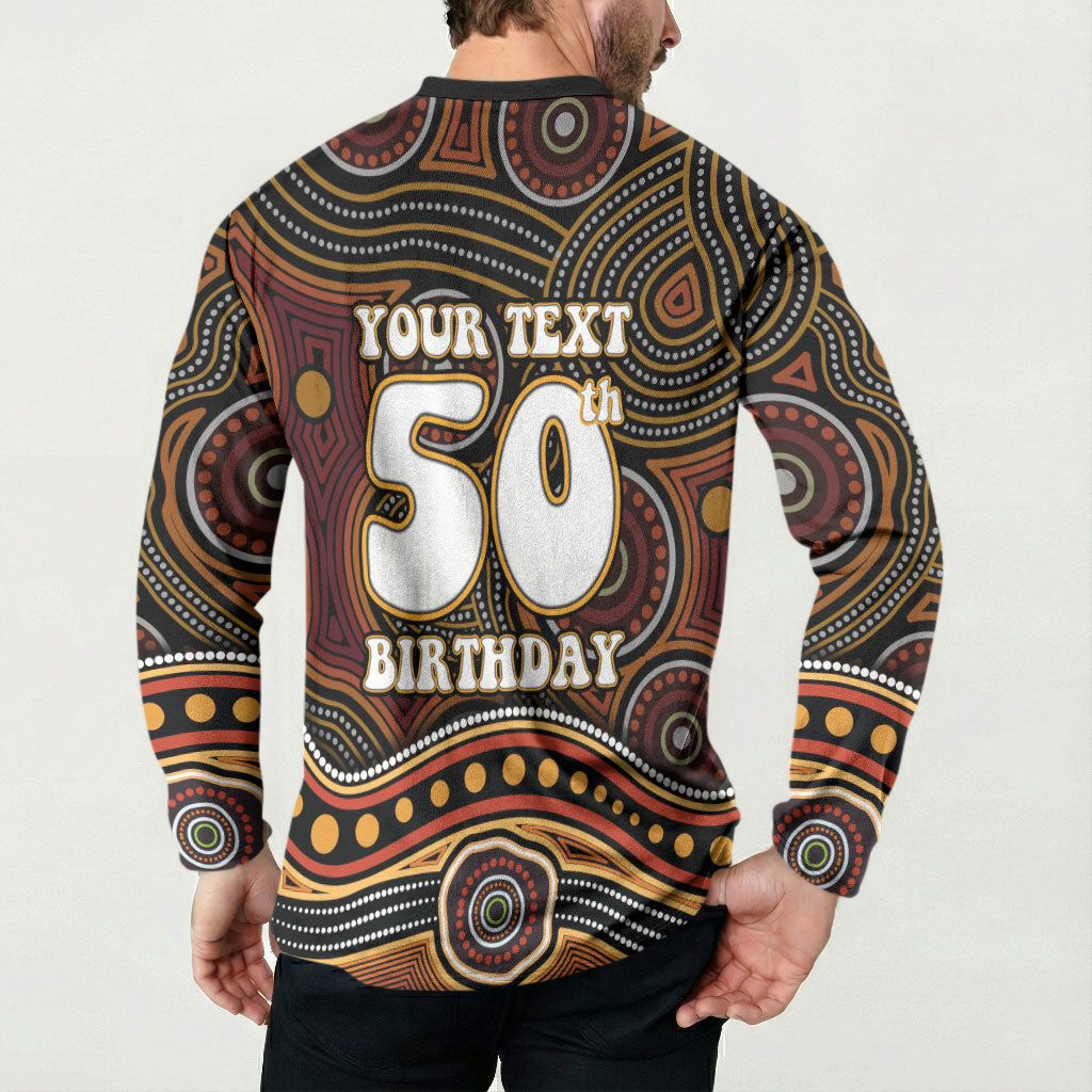Personalised Aboriginal 50th Birthday Button Sweatshirt Indigenous Dot Painting Native Australian Celebration