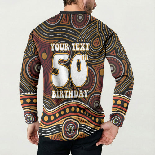 Personalised Aboriginal 50th Birthday Button Sweatshirt Indigenous Dot Painting Native Australian Celebration