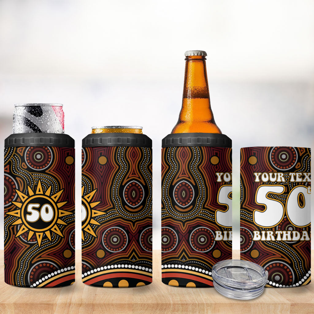 Personalised Aboriginal 50th Birthday 4 in 1 Can Cooler Tumbler Indigenous Dot Painting Native Australian Celebration