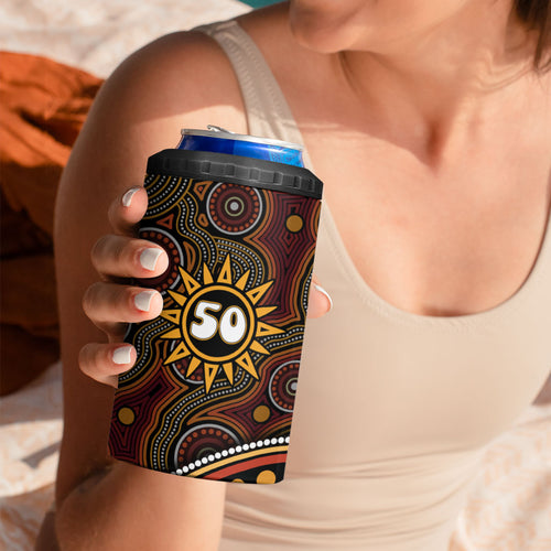 Personalised Aboriginal 50th Birthday 4 in 1 Can Cooler Tumbler Indigenous Dot Painting Native Australian Celebration