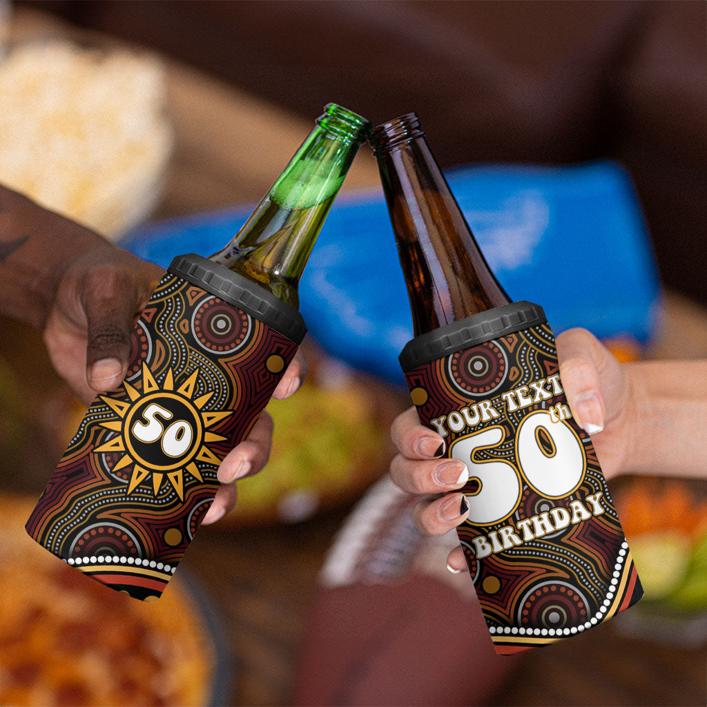 Personalised Aboriginal 50th Birthday 4 in 1 Can Cooler Tumbler Indigenous Dot Painting Native Australian Celebration