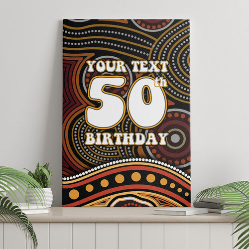 Personalised Aboriginal 50th Birthday Canvas Wall Art Indigenous Dot Painting Native Australian Celebration