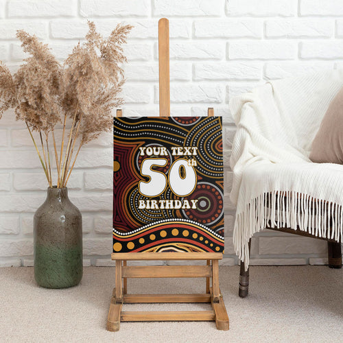 Personalised Aboriginal 50th Birthday Canvas Wall Art Indigenous Dot Painting Native Australian Celebration