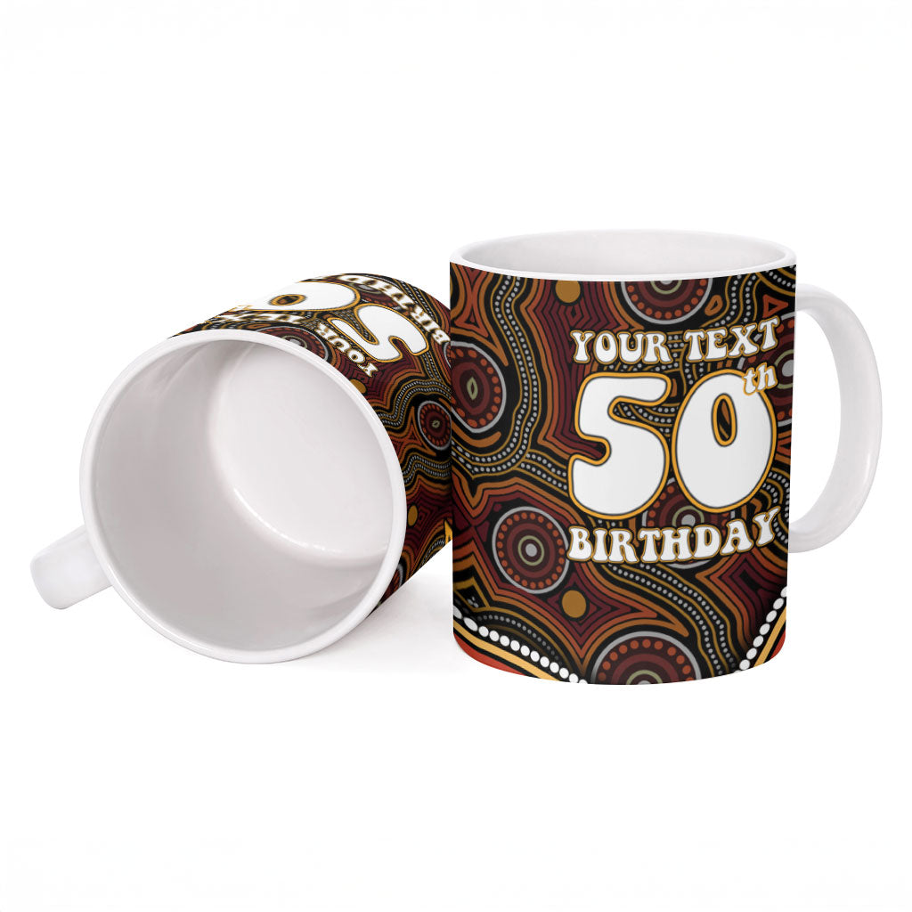 Personalised Aboriginal 50th Birthday Ceramic Mug Indigenous Dot Painting Native Australian Celebration