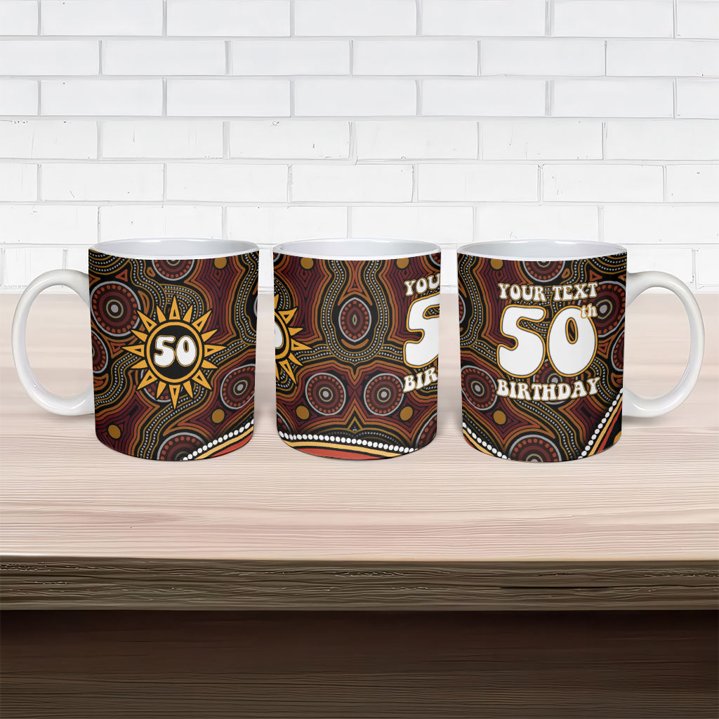 Personalised Aboriginal 50th Birthday Ceramic Mug Indigenous Dot Painting Native Australian Celebration