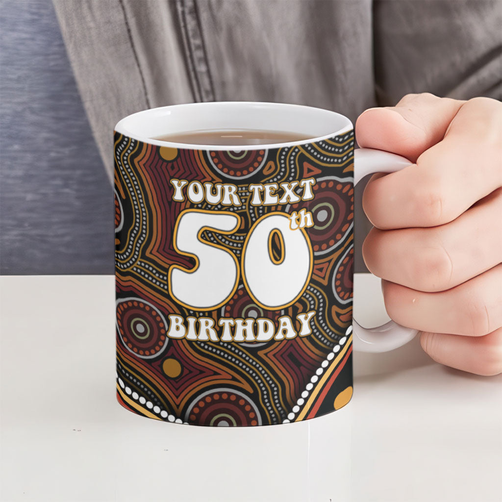Personalised Aboriginal 50th Birthday Ceramic Mug Indigenous Dot Painting Native Australian Celebration