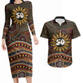 Personalised Aboriginal 50th Birthday Couples Matching Long Sleeve Bodycon Dress and Hawaiian Shirt Indigenous Dot Painting Native Australian Celebration