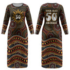 Personalised Aboriginal 50th Birthday Couples Matching Long Sleeve Bodycon Dress and Hawaiian Shirt Indigenous Dot Painting Native Australian Celebration