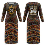 Personalised Aboriginal 50th Birthday Couples Matching Long Sleeve Bodycon Dress and Long Sleeve Button Shirt Indigenous Dot Painting Native Australian Celebration