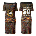 Personalised Aboriginal 50th Birthday Couples Matching Puletasi and Hawaiian Shirt Indigenous Dot Painting Native Australian Celebration