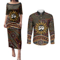 Personalised Aboriginal 50th Birthday Couples Matching Puletasi and Long Sleeve Button Shirt Indigenous Dot Painting Native Australian Celebration
