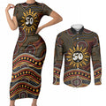 Personalised Aboriginal 50th Birthday Couples Matching Short Sleeve Bodycon Dress and Long Sleeve Button Shirt Indigenous Dot Painting Native Australian Celebration