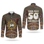 Personalised Aboriginal 50th Birthday Couples Matching Summer Maxi Dress and Long Sleeve Button Shirt Indigenous Dot Painting Native Australian Celebration