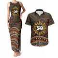 Personalised Aboriginal 50th Birthday Couples Matching Tank Maxi Dress and Hawaiian Shirt Indigenous Dot Painting Native Australian Celebration