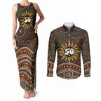 Personalised Aboriginal 50th Birthday Couples Matching Tank Maxi Dress and Long Sleeve Button Shirt Indigenous Dot Painting Native Australian Celebration