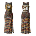 Personalised Aboriginal 50th Birthday Couples Matching Tank Maxi Dress and Long Sleeve Button Shirt Indigenous Dot Painting Native Australian Celebration