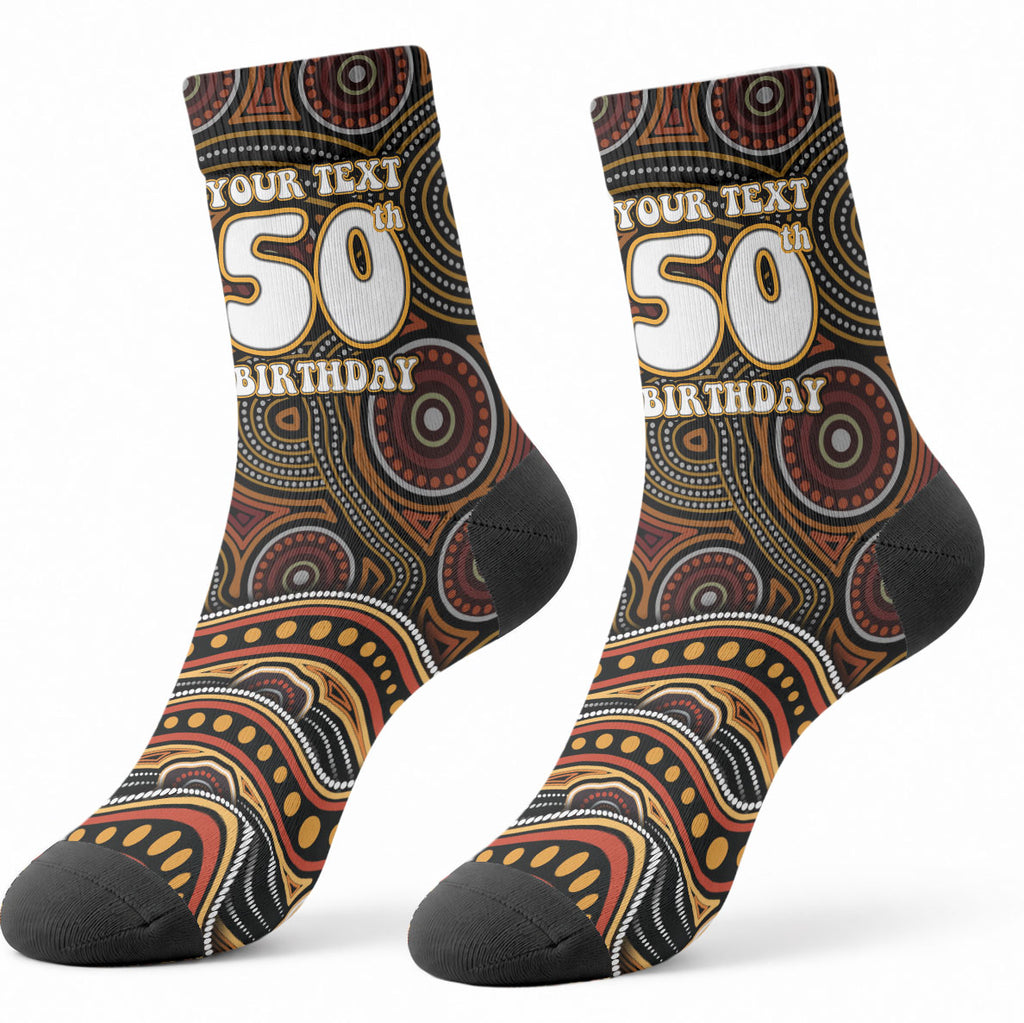 Personalised Aboriginal 50th Birthday Crew Socks Indigenous Dot Painting Native Australian Celebration