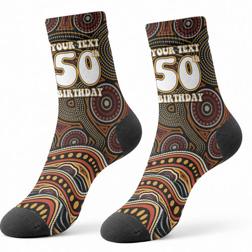 Personalised Aboriginal 50th Birthday Crew Socks Indigenous Dot Painting Native Australian Celebration